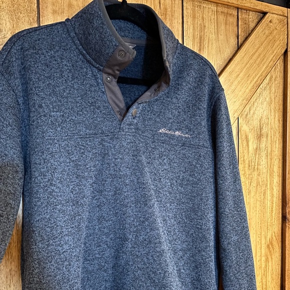 Eddie Bauer Men’s Fleece Medium Blue Heathered Radiator Pullover Long Sleeve - Picture 4 of 6